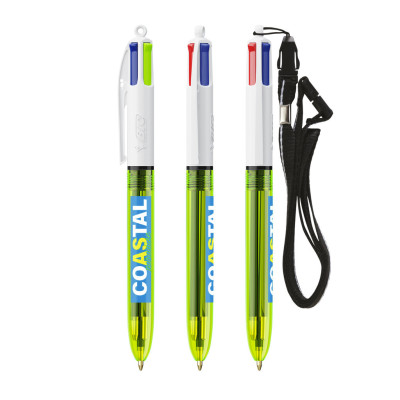 BIC® 4 Colours Fluo ballpen + lanyard